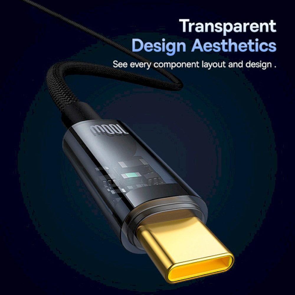 Baseus - Data Cable Explorer (P10319703111-00) - Type-C, Fast Charge, 100W, with Auto Shutdown, Naylon, 1m - Cluster Bla