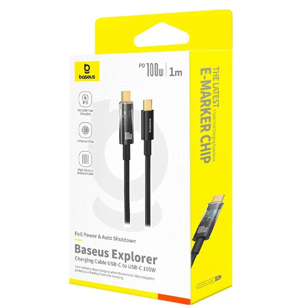 Baseus - Data Cable Explorer (P10319703111-00) - Type-C, Fast Charge, 100W, with Auto Shutdown, Naylon, 1m - Cluster Bla