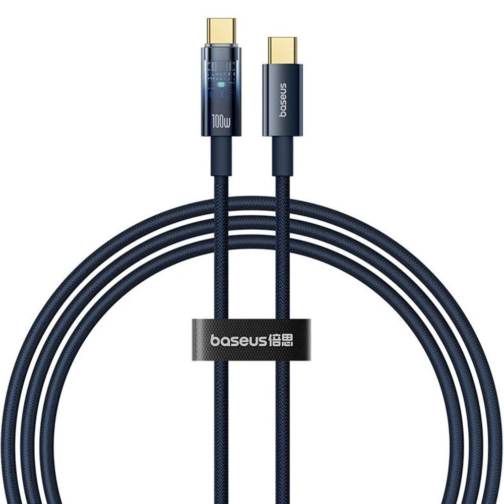 Baseus - Data Cable Explorer (P10319704321-00) - Type-C, Fast Charge, 100W, with Auto Shutdown, Naylon, 1m - Deepsea Blu