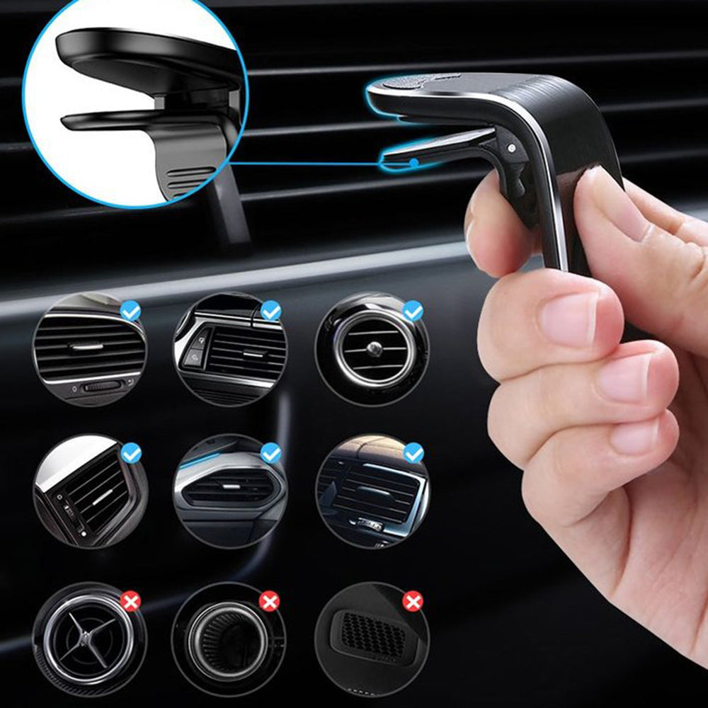 Techsuit - Car Holder AirGrip (S7) - Waterfall-Shaped, Magnetic Secure Grip for Air Vent, Clamp Grip - Black / Silver