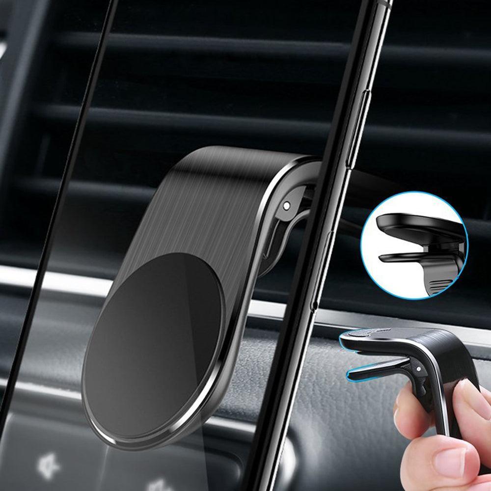 Techsuit - Car Holder AirGrip (S7) - Waterfall-Shaped, Magnetic Secure Grip for Air Vent, Clamp Grip - Black / Silver