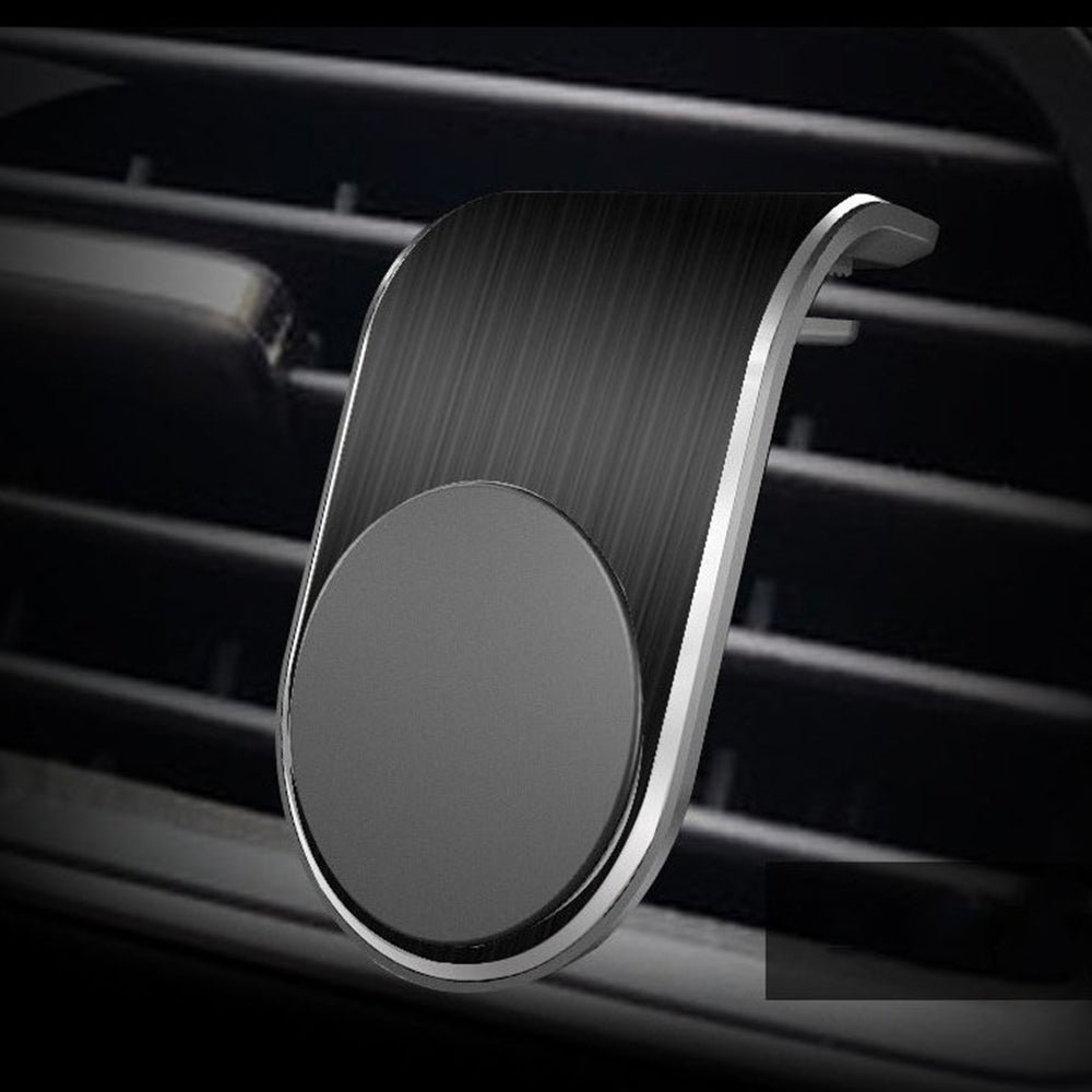 Techsuit - Car Holder AirGrip (S7) - Waterfall-Shaped, Magnetic Secure Grip for Air Vent, Clamp Grip - Black / Silver