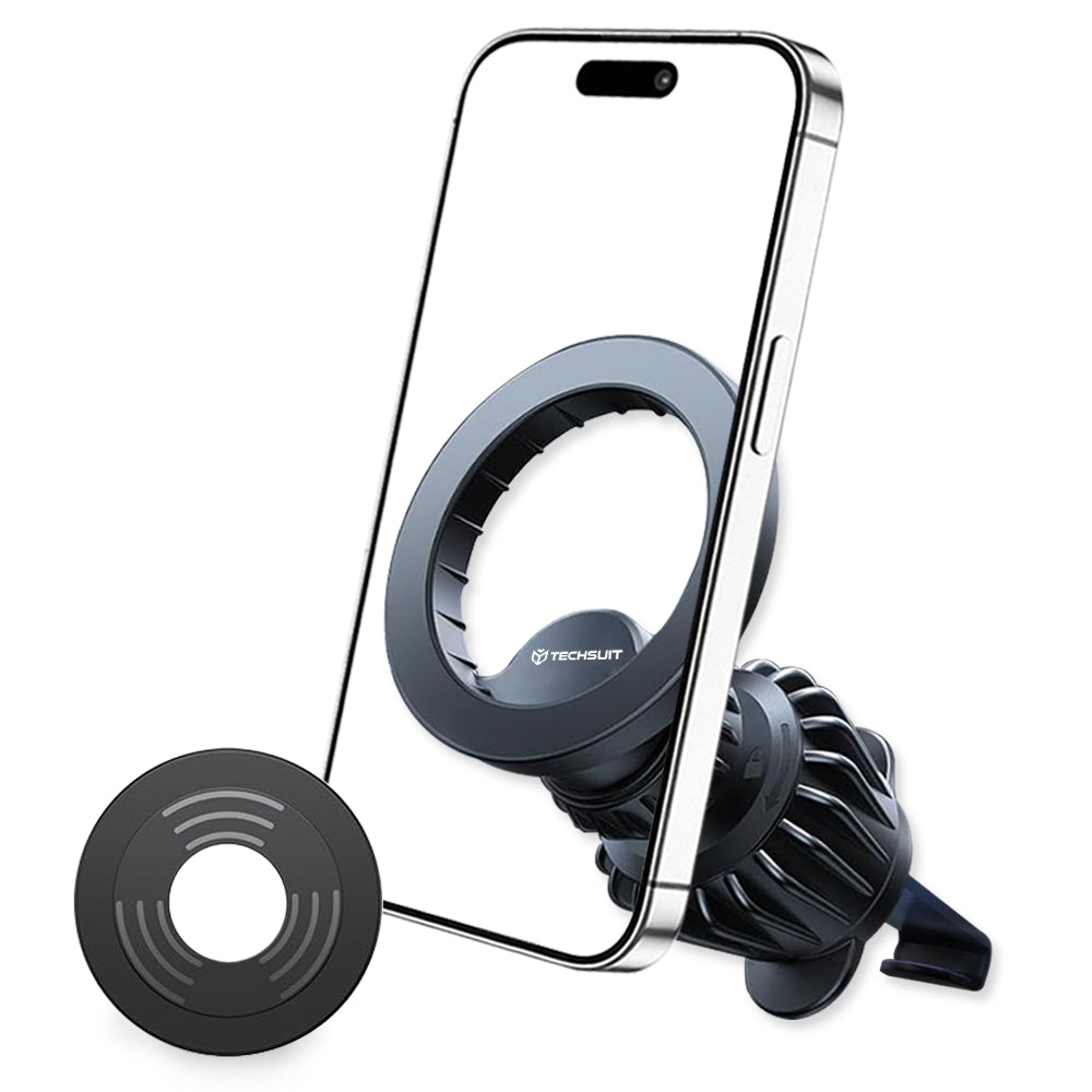 Techsuit - Car Holder AirFix (S1) - with Metal Ring, Air Vent Mount, MagSafe Compatible, N52, 360° Rotation - Black