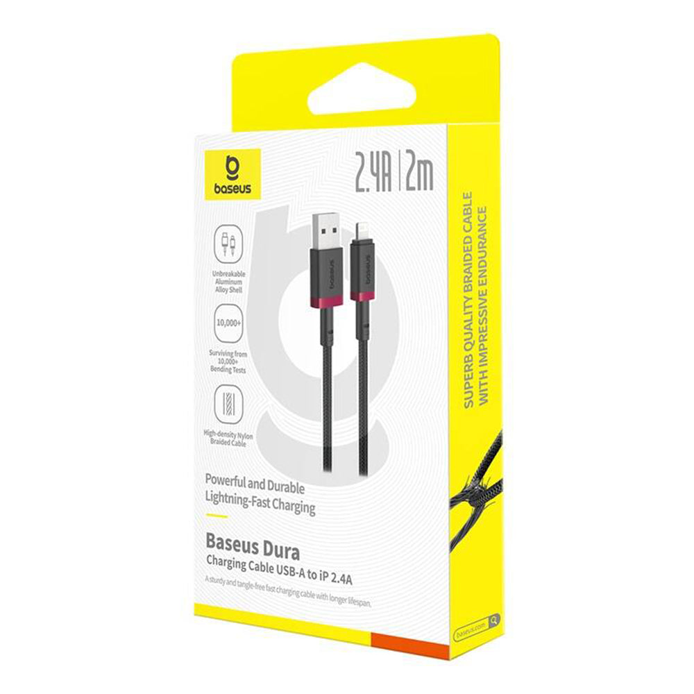 Baseus - Data Cable Dura Series (P10377801U01-03) - USB to Lightning, Fast Charging, 2.4A, 480Mbps, Nylon, 2m - Red / Bl