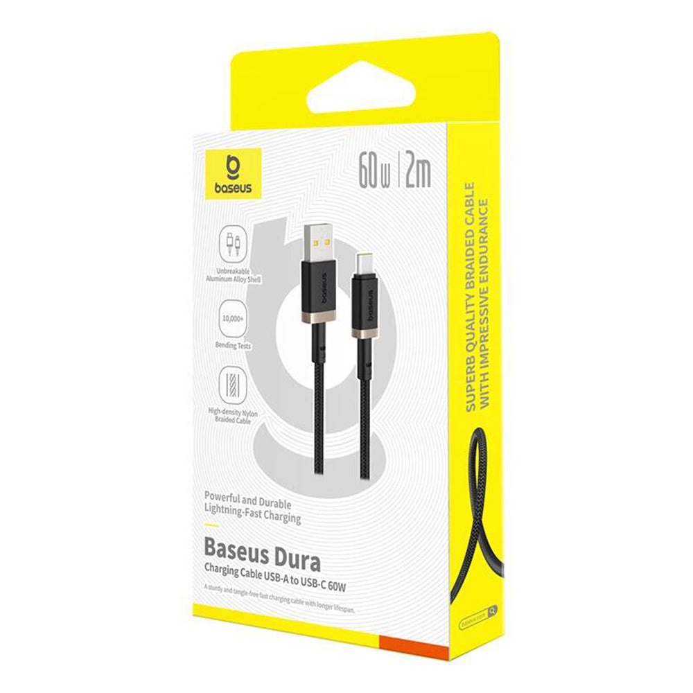 Baseus - Data Cable Dura Series (P10377802U01-02) - USB to Type-C, Fast Charging, 60W, 480Mbps, Naylon, 2m - Gold / Blac
