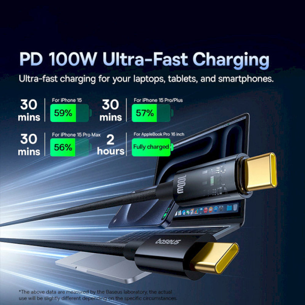 Baseus - Data Cable Explorer (P10319704111-00) - Type-C, Fast Charge, 100W, with Auto Shutdown, Naylon, 2m - Cluster Bla
