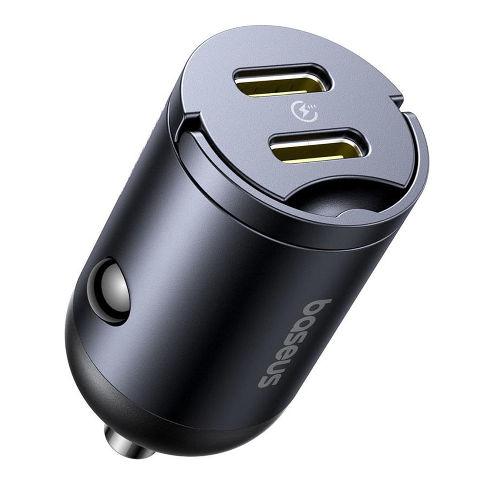 Baseus - Car Charger Tiny Star Mini (C00035001121-03) - 2x Type-C, 30W, with Built-in Pull Handle, 12V to 24V - Black