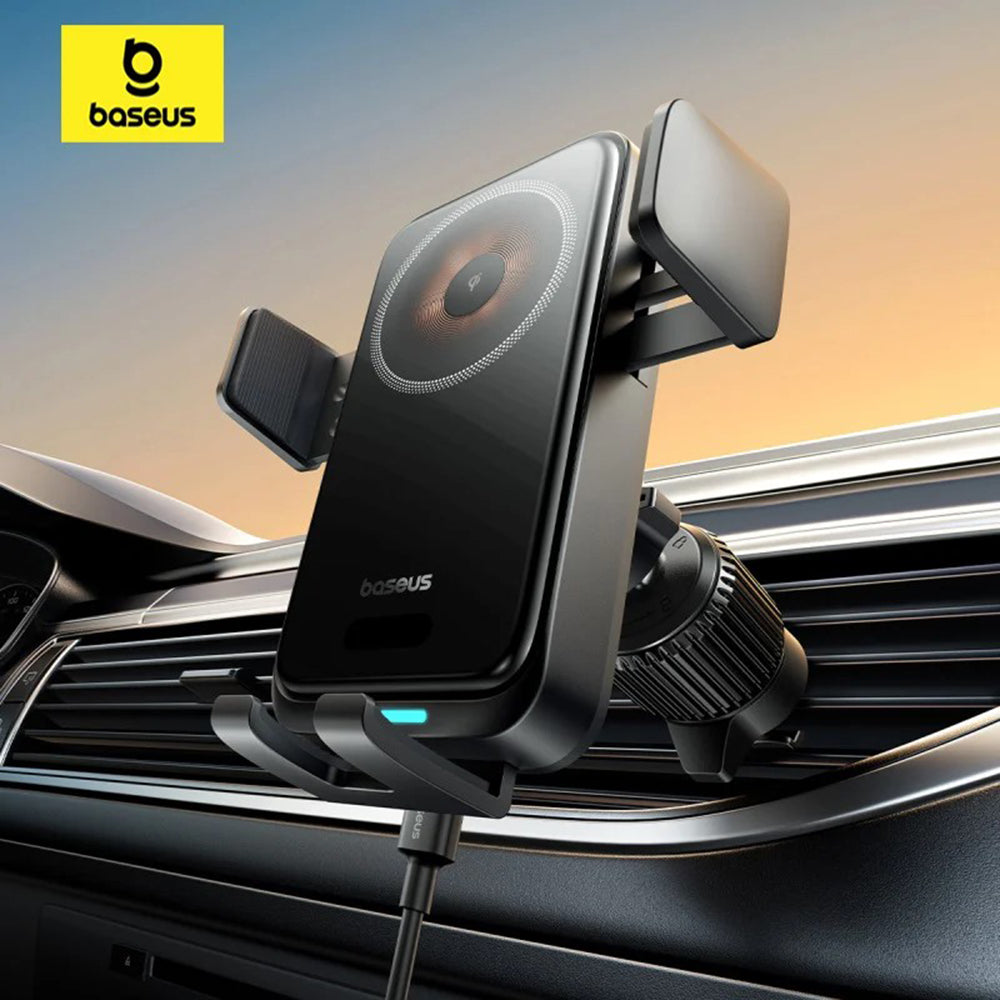 Baseus - Wireless Car Vent Holder Wisdom Pro (C40381501123-00) - 15W, 360°, Auto Coil Alignment, LED Light, 7.2inch - Bl