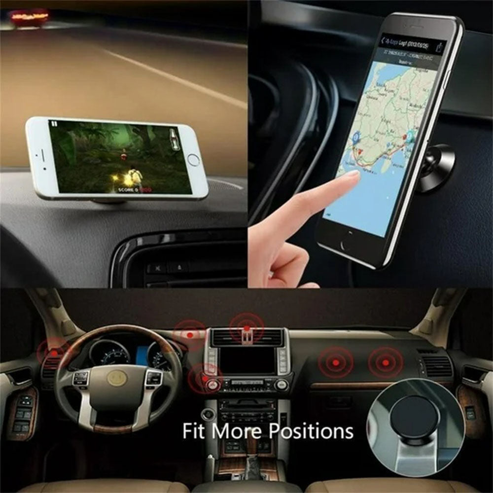 Techsuit - Car Holder TinyGrip (S10) - Universal Magnetic Mobile Mount, with Metal Plate, Strong Magnet - Black
