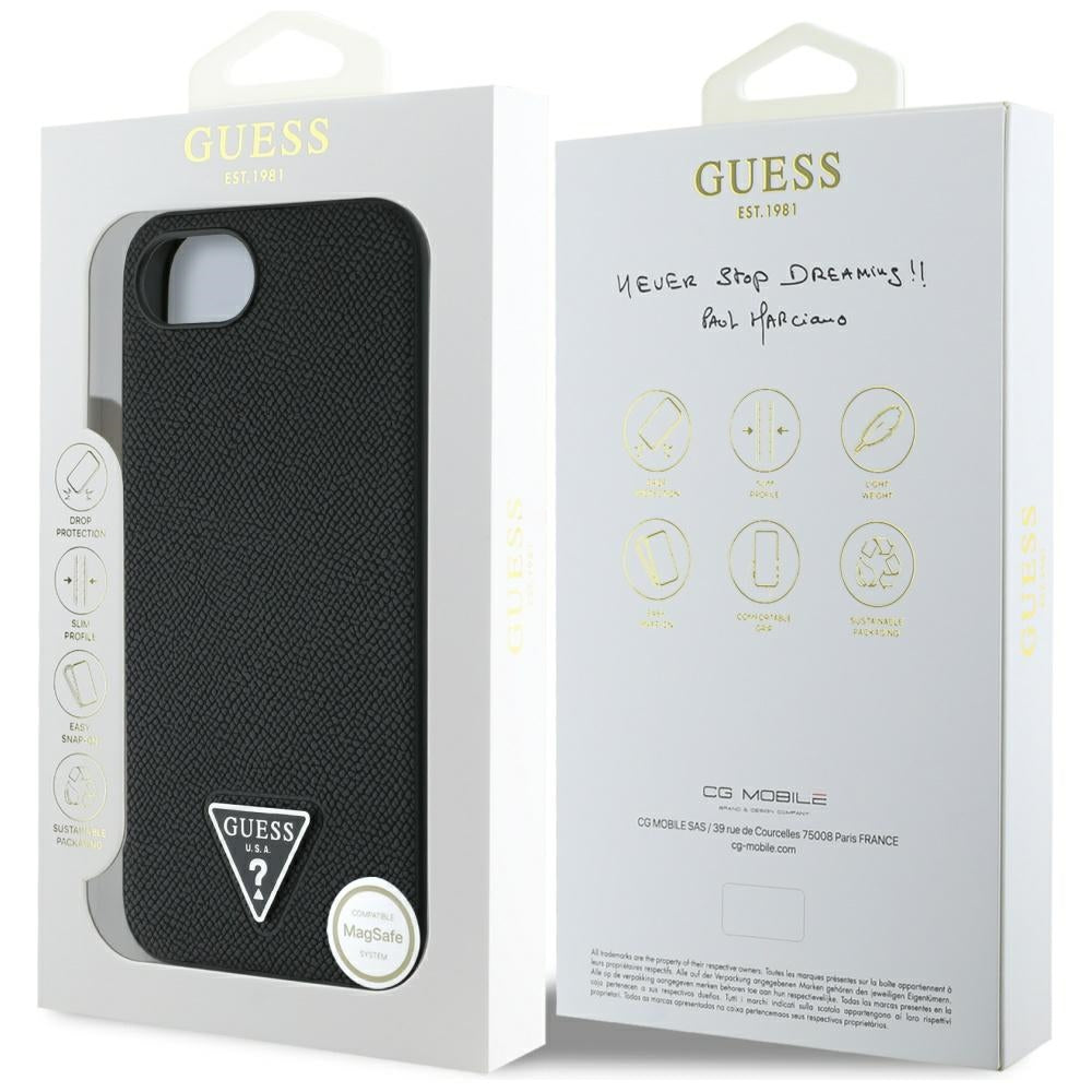 Guess - Grained PU Triangle Logo MagSafe (GUHMPSE4PGTSPSK) - iPhone 16e / iPhone 17e - Black