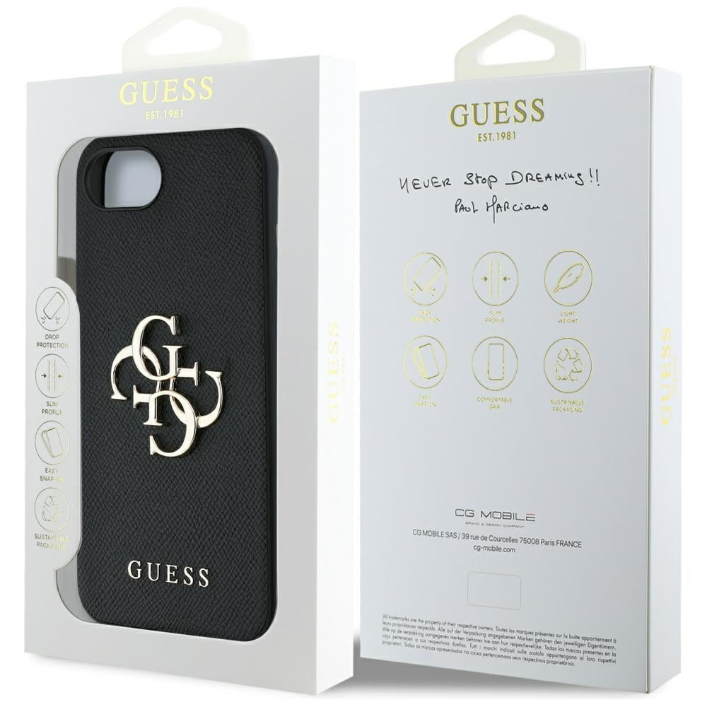 Husa pentru iPhone 16e / iPhone 17e - Guess Hardcase 4G Grained Big and Classic Logo (GUHCPSE4PGT4MBK) - Black