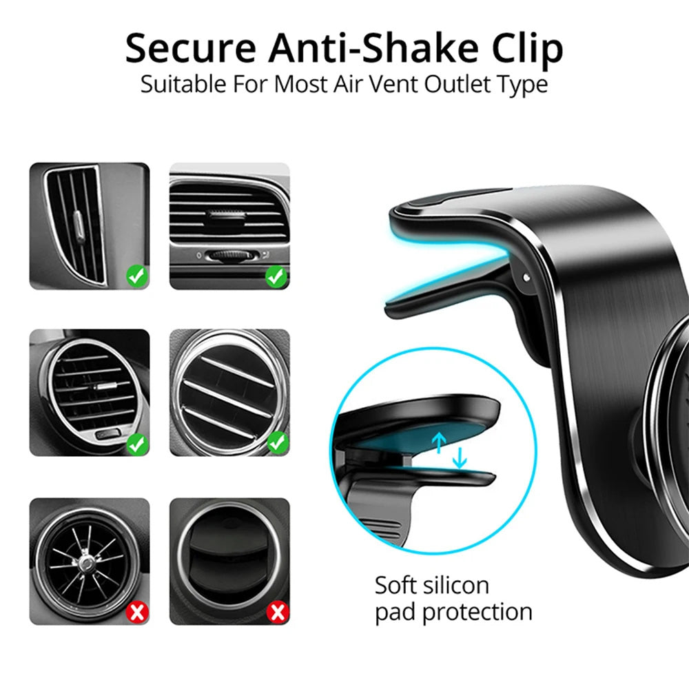 Techsuit - Car Holder AirGrip (S8) - Waterfall-Shaped, Magnetic N52 Secure Grip, for Air Vent, Clamp Grip - Black / Silv