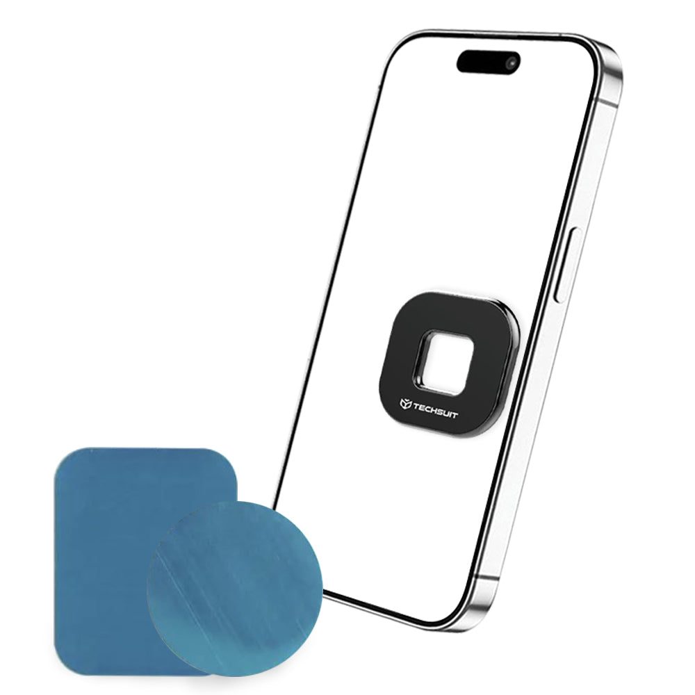 Techsuit - Phone Holder Tiny Series (HOLD210) - Dashboard Magnetic Grip, Multipurpose Use, Quadrilateral, 2 Metal Plates