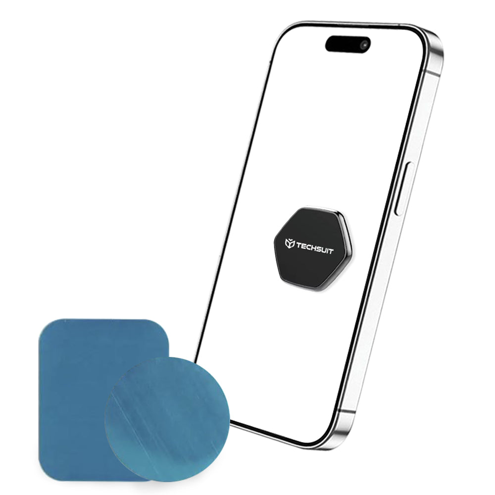 Techsuit - Phone Holder Tiny Series (HOLD210-C) - Dashboard Magnetic Grip, Multipurpose Use, Hexagonal, 2 Metal Plates -