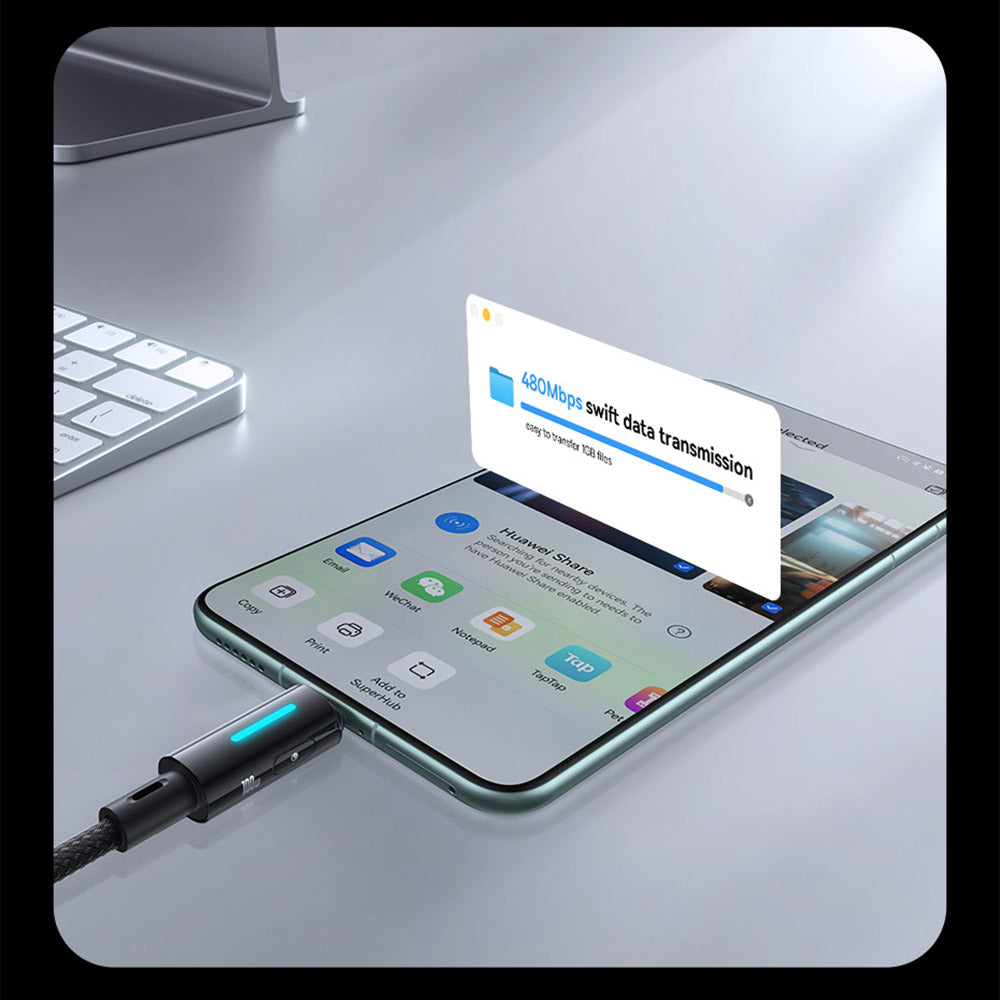 Baseus - Data Cable Lit (P10379000121-00) - for Macbook, Type-C, 100W, Dynamic LED Light, E-marker Chip, 1m - Cosmic Bla
