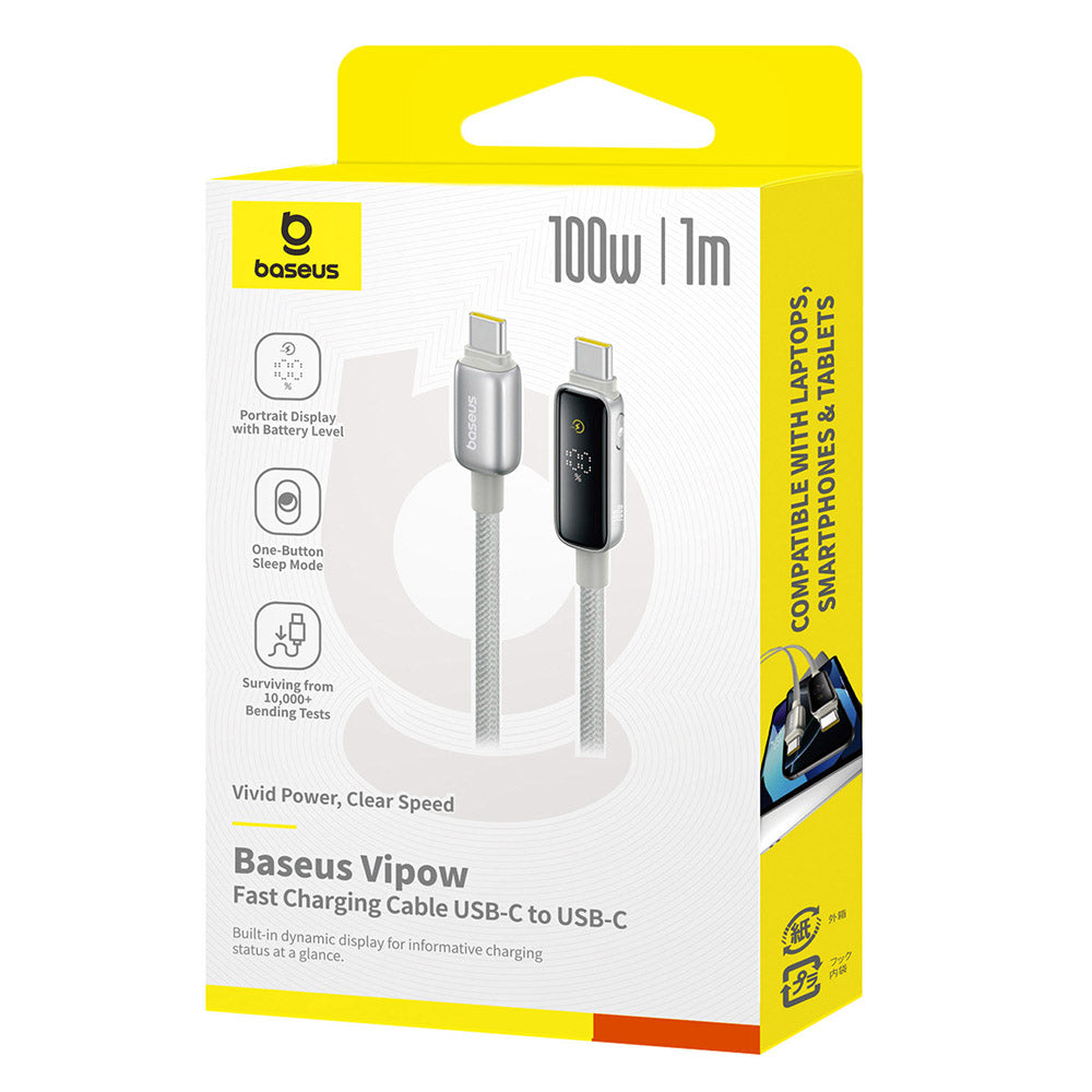 Baseus - Data Cable Vipow (P10381802851-00) - Type-C, Fast Charging, Display, Sleep Mode, 100W, 1m - Galaxy Natural Tita
