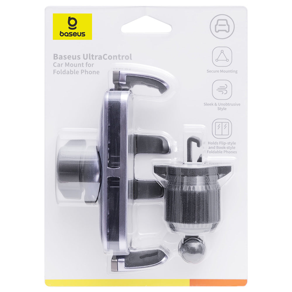 Baseus - Car Holder (C40483401813-00) - for Phone/Tablet, Leather Finish, Retractable Arms, Auto Clamping - Black Silver