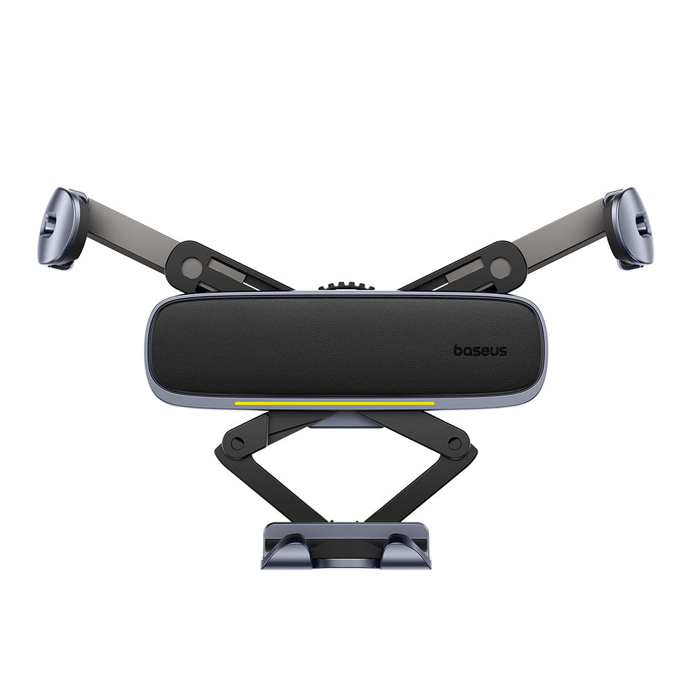 Baseus - Car Holder (C40483401813-00) - for Phone/Tablet, Leather Finish, Retractable Arms, Auto Clamping - Black Silver