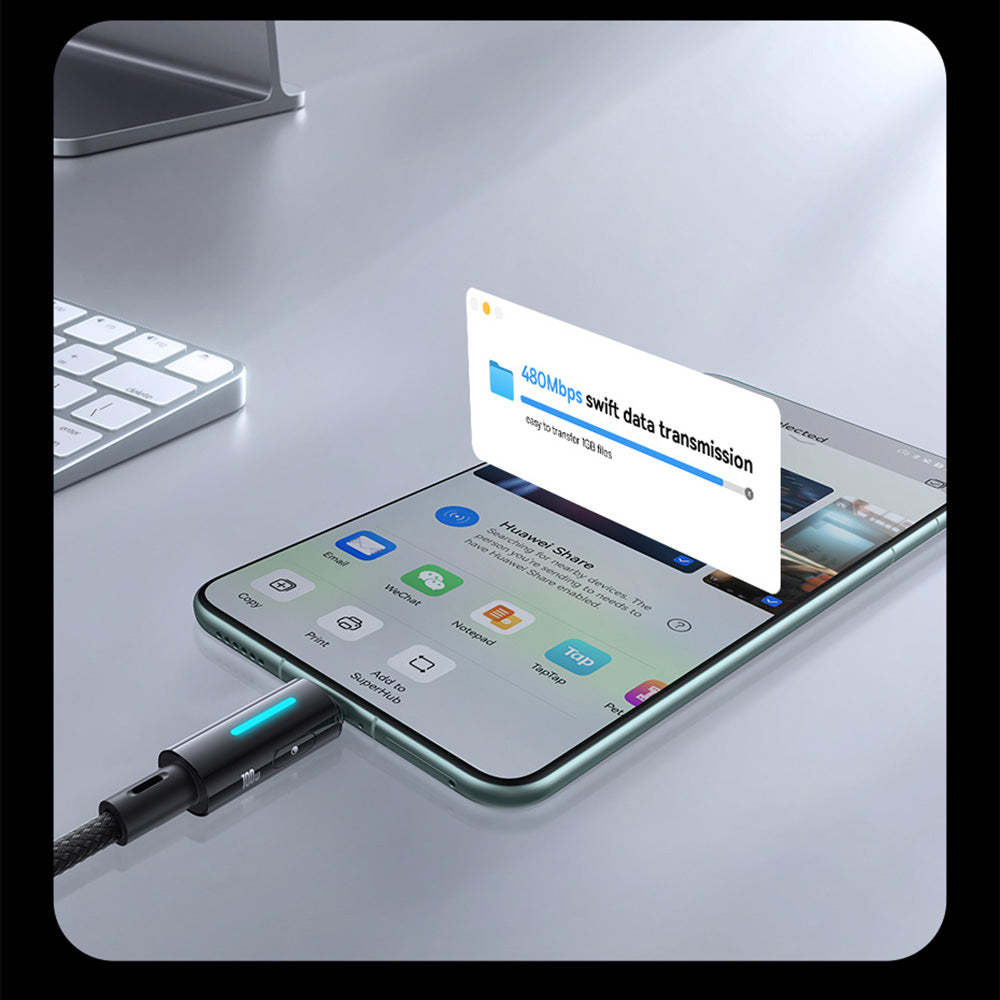 Baseus - Data Cable Lit (P10379002121-01) - USB to Type-C, 100W, Fast Charging, LED Light, Button-Control, 2m - Cosmic B