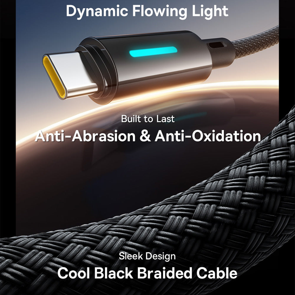 Baseus - Data Cable Lit (P10379002121-01) - USB to Type-C, 100W, Fast Charging, LED Light, Button-Control, 2m - Cosmic B