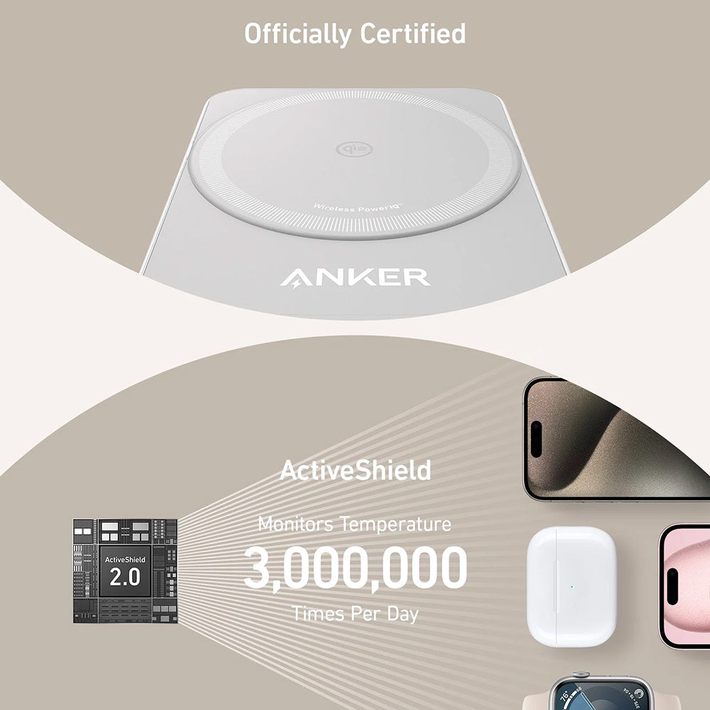 Anker - Charging Station MagGo 3in1 (B2557321) - Qi2, for Apple, 15W, with USB-C Charger and Cable Type-C - White