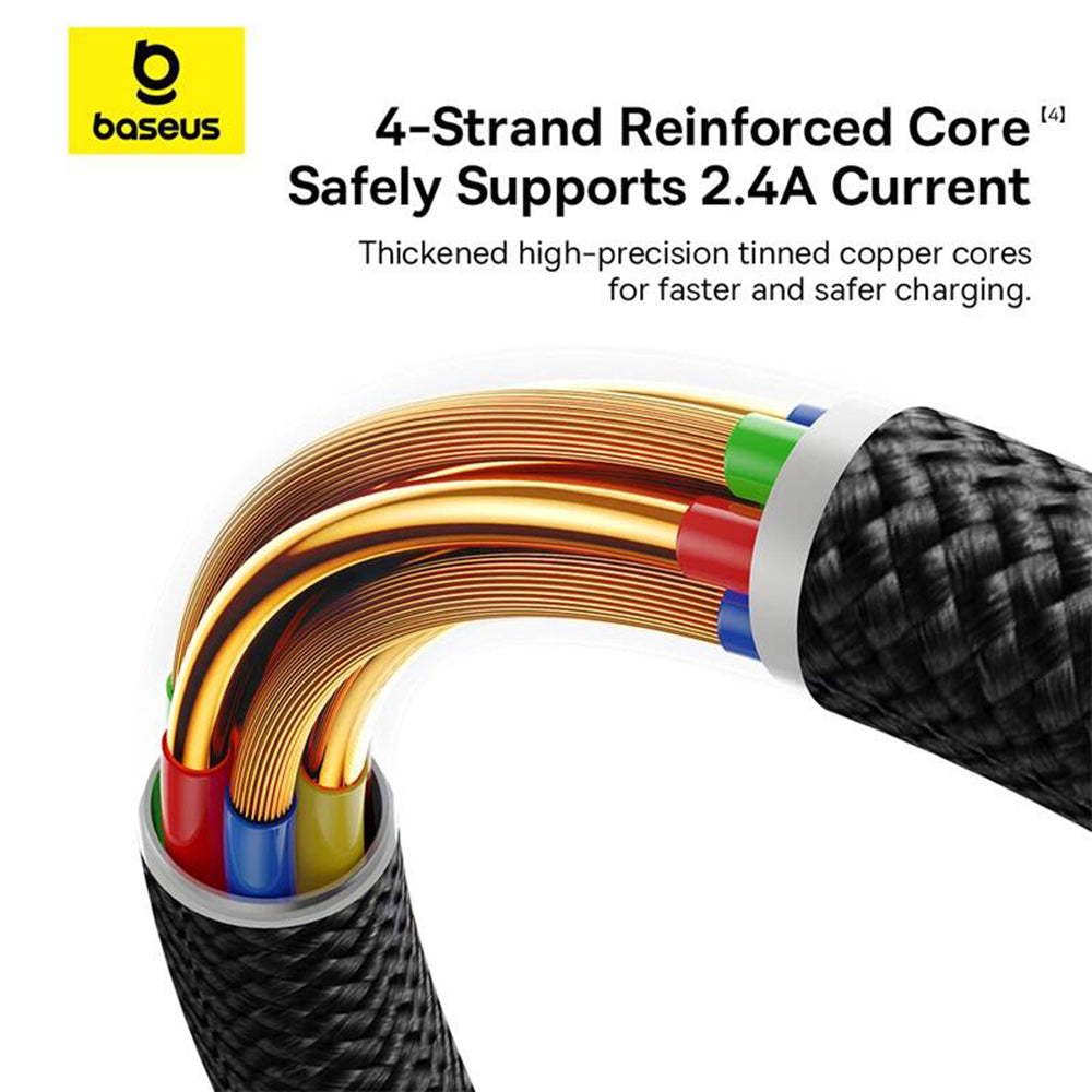 Baseus - Data Cable Dura Series (P10377801U01-02) - USB to Lightning, Fast Charging, 480Mbps, 2.4A, Nylon, 2m - Gold / B