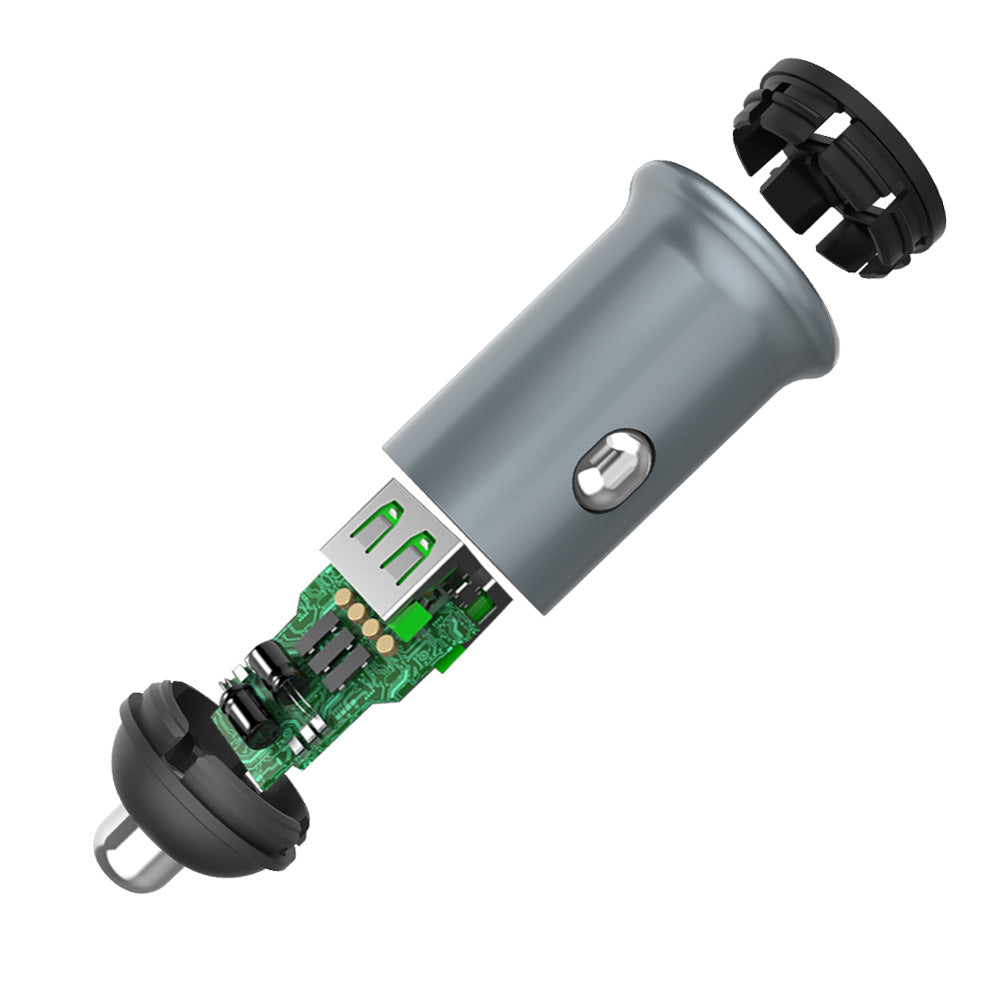 ColorWay - Mini Car Charger (CW-CHA036Q-GR) - 2x USB, Quick Charge 2.0 & 3.0, 36W, 3A, Huawei FCP, Auto ID Chip, 24V - G