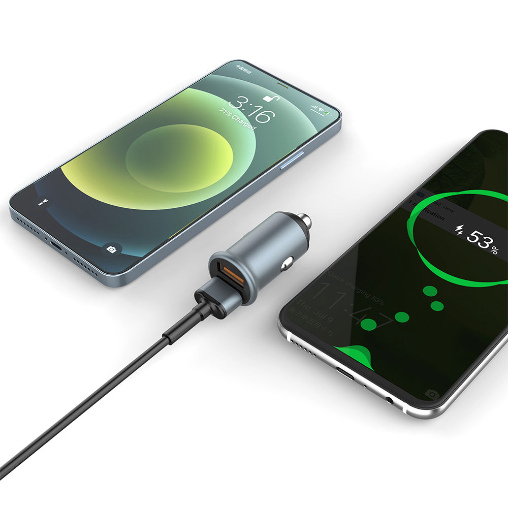 ColorWay - Mini Car Charger (CW-CHA036Q-GR) - 2x USB, Quick Charge 2.0 & 3.0, 36W, 3A, Huawei FCP, Auto ID Chip, 24V - G