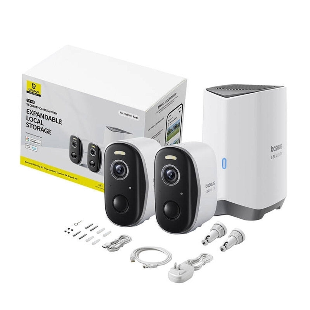 Baseus - Outdoor Camera Security N1 Plus (S0TY002131) - 2K, 16GB, 2 Camera Kit, Two-way Talk, Night Vision, IP67 - Moon 