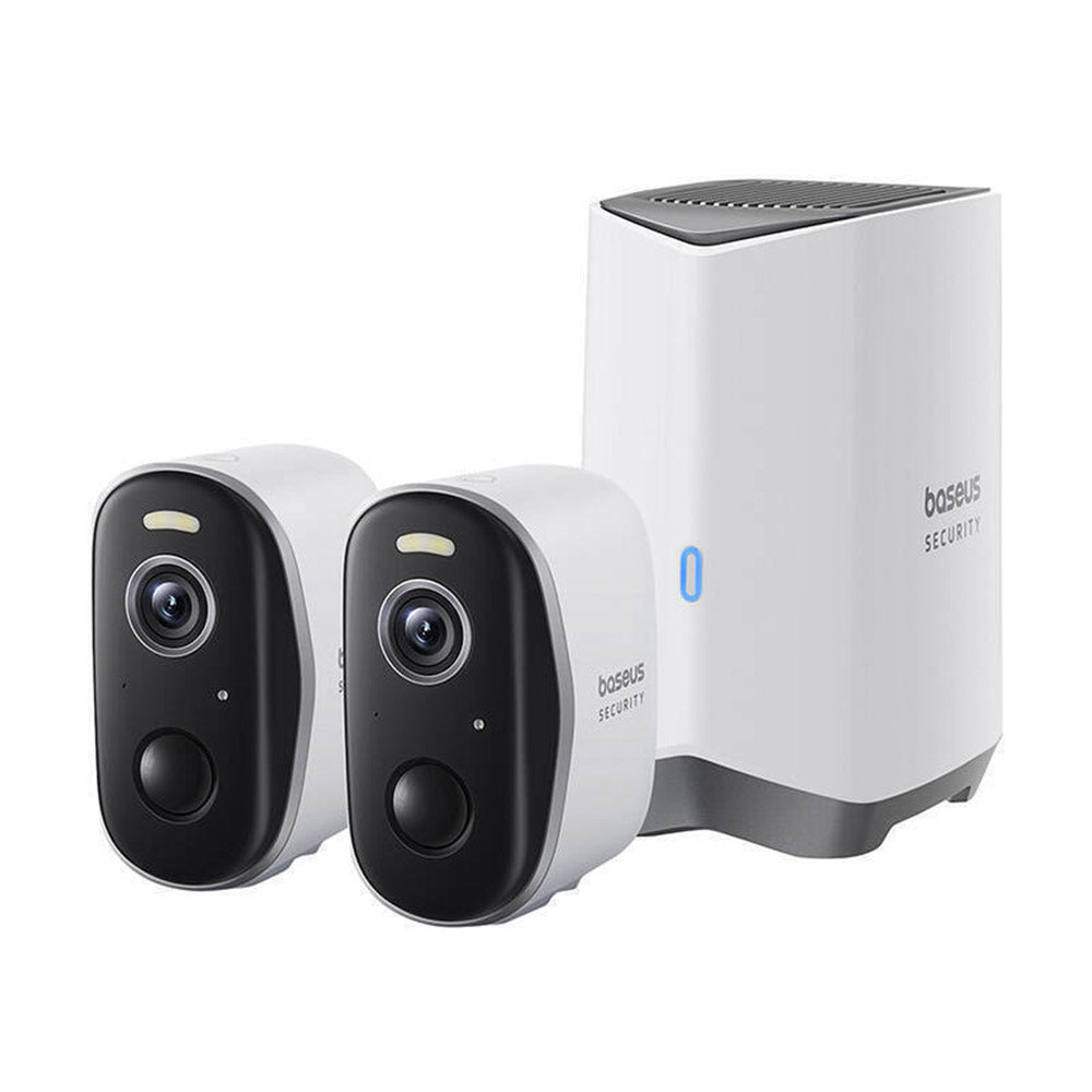Baseus - Outdoor Camera Security N1 Plus (S0TY002131) - 2K, 16GB, 2 Camera Kit, Two-way Talk, Night Vision, IP67 - Moon 