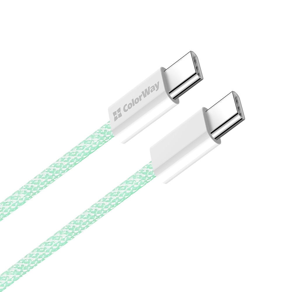 ColorWay - Data Cable (CW-CBPDCC061-G) - for MacBook Pro, Type-C to Type-C, PD Fast Charging 60W, 3A, Nylon, 1m - Green