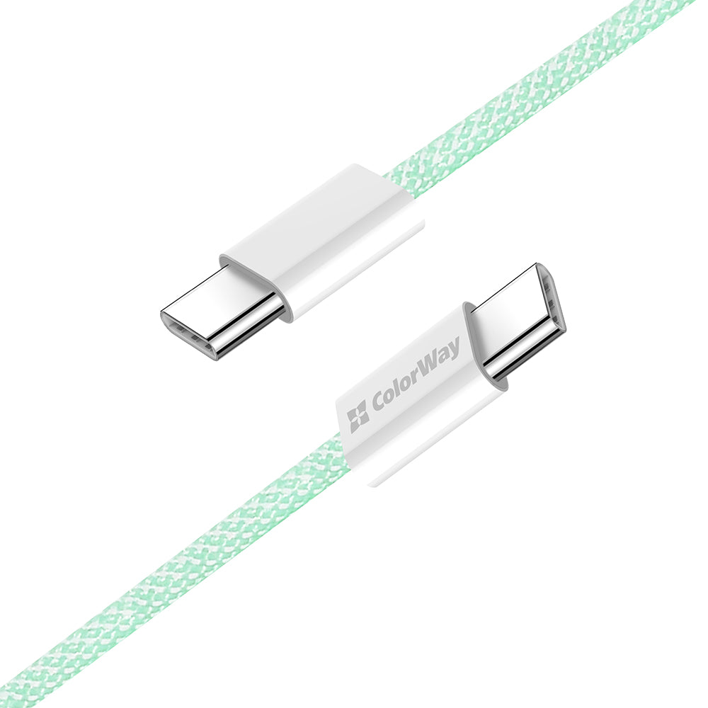 ColorWay - Data Cable (CW-CBPDCC061-G) - for MacBook Pro, Type-C to Type-C, PD Fast Charging 60W, 3A, Nylon, 1m - Green