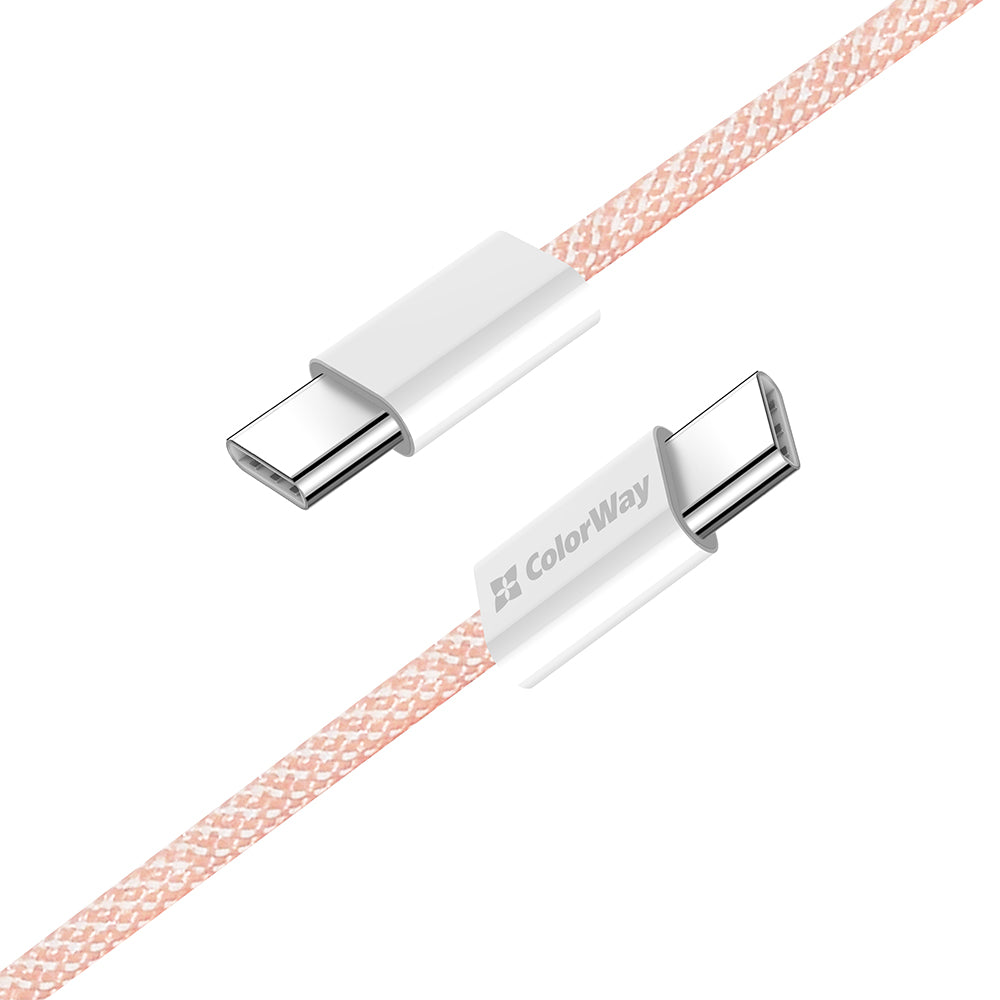 ColorWay - Data Cable (CW-CBPDCC061-P) - for MacBook Pro, Type-C to Type-C, PD Fast Charging 60W, 3A, Nylon, 1m - Pink