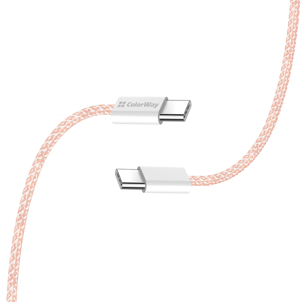 ColorWay - Data Cable (CW-CBPDCC061-P) - for MacBook Pro, Type-C to Type-C, PD Fast Charging 60W, 3A, Nylon, 1m - Pink