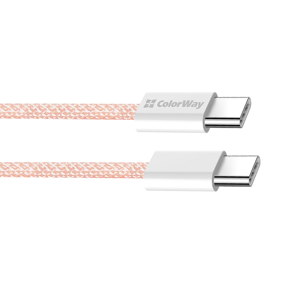 ColorWay - Data Cable (CW-CBPDCC061-P) - for MacBook Pro, Type-C to Type-C, PD Fast Charging 60W, 3A, Nylon, 1m - Pink