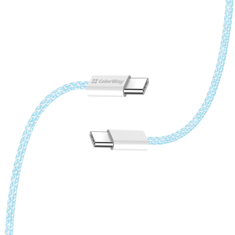 ColorWay - Data Cable (CW-CBPDCC061-BL) - for MacBook Pro, Type-C to Type-C, PD Fast Charging 60W, 3A, Nylon, 1m - Blue