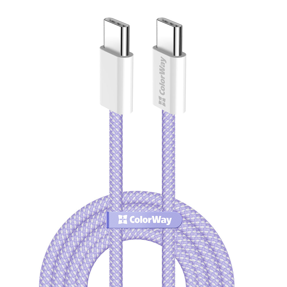 ColorWay - Data Cable (CW-CBPDCC061-PU) - for MacBook Pro, Type-C to Type-C, PD Fast Charging 60W, 3A, Nylon, 1m - Purpl