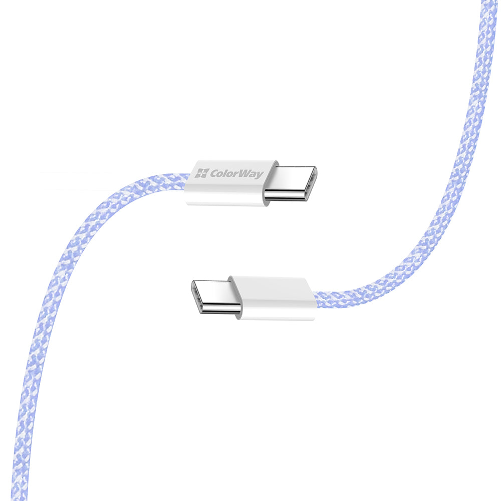 ColorWay - Data Cable (CW-CBPDCC061-PU) - for MacBook Pro, Type-C to Type-C, PD Fast Charging 60W, 3A, Nylon, 1m - Purpl