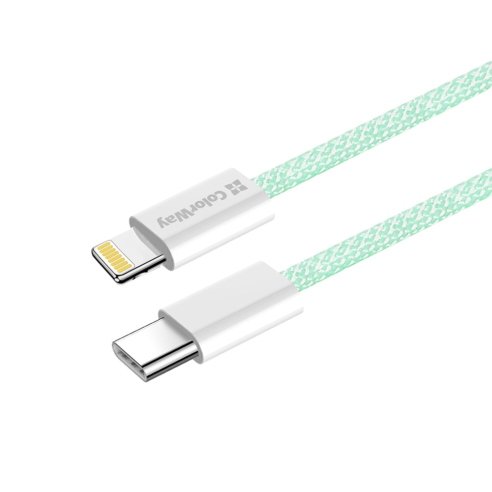 ColorWay - Data Cable (CW-CBPDCL061-G) - Type-C to Apple Lightning, PD 27W, 3A, 480Mbps, Nylon, 1m - Green