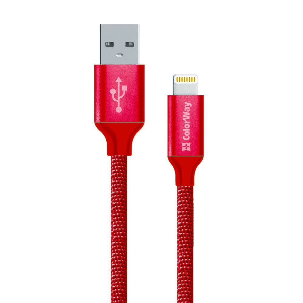 ColorWay - Data Cable (CW-CBUL004-RD) - USB 2.0 to Apple Lightning, for Syncing & Charging, Nylon, 2.1A, 480Mbps, 1m - R