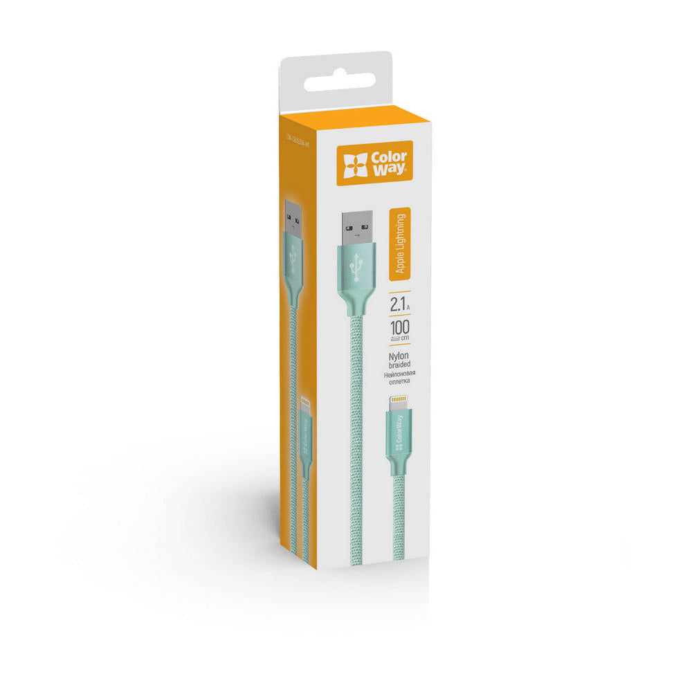 ColorWay - Data Cable (CW-CBUL004-MT) - USB 2.0 to Apple Lightning, for Syncing & Charging, Nylon, 2.1A, 480Mbps, 1m - M