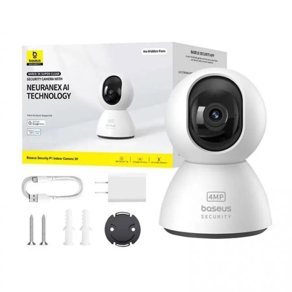 Baseus - Indoor Camera Security P1 (S0TV012132) - 3K, 4MP, Type-C, Two-way Talk, Night Vision, 8x Digital Zoom, CMOS - W
