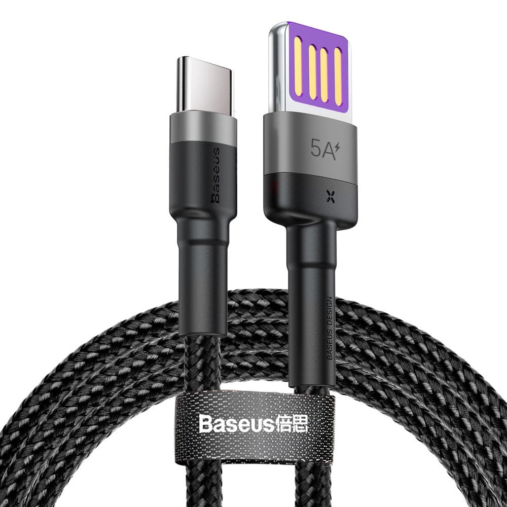 Baseus - Data Cable Cafule Series Metal (CATKLF-PG1) - USB to Type-C, Fast Charging, 40W, 5A, Nylon Braid, Velcro, 1m - 