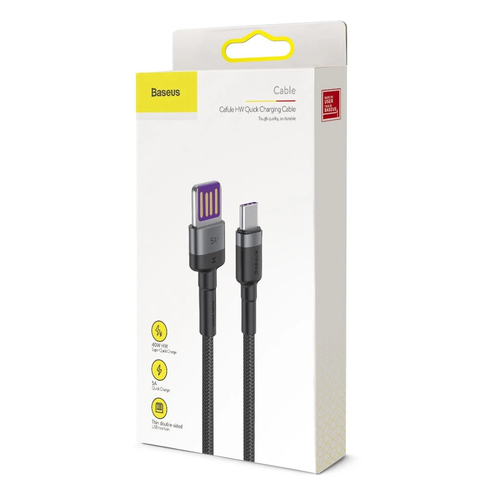 Baseus - Data Cable Cafule Series Metal (CATKLF-PG1) - USB to Type-C, Fast Charging, 40W, 5A, Nylon Braid, Velcro, 1m - 