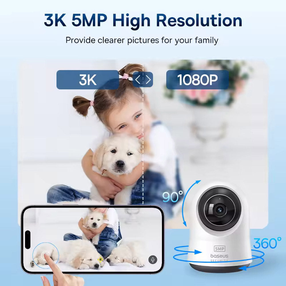 Baseus - Indoor Camera Security P1 Pro (S0TV022132) - 3K, 5MP, Type-C, Two-way Talk, Night Vision, Digital Zoom - White