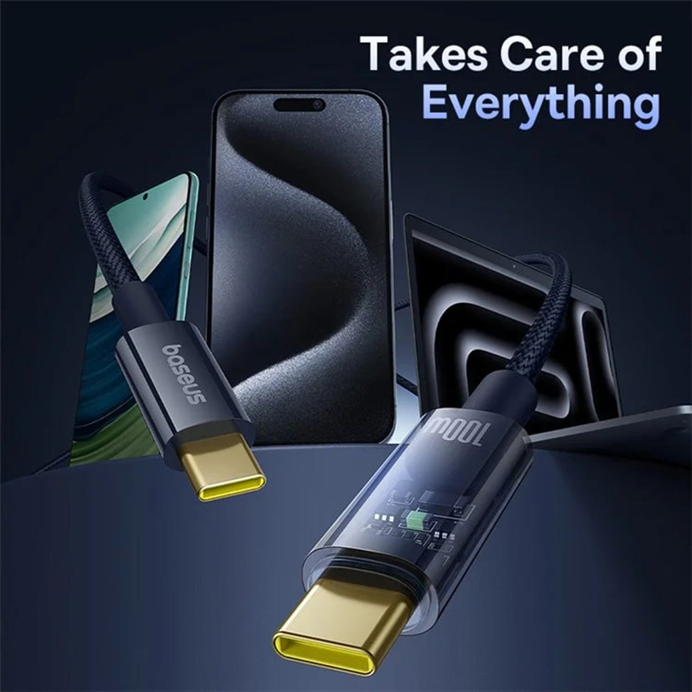 Baseus - Data Cable Explorer (P10319704321-00) - Type-C, Fast Charge, 100W, with Auto Shutdown, Naylon, 1m - Deepsea Blu