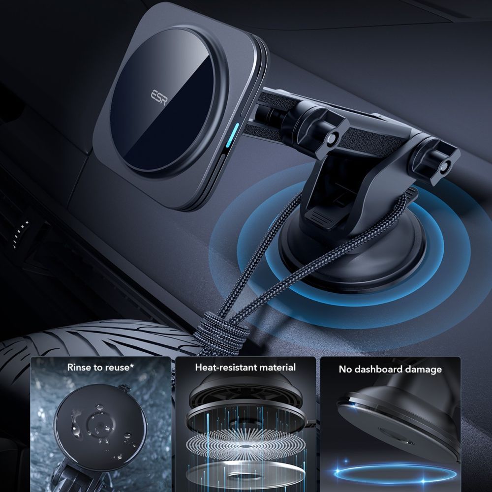 ESR - Car Holder with Wireless Charging Qi2 HaloLock - with CryoBoost, MagSafe Compatible, 15W, for Dashboard - Black