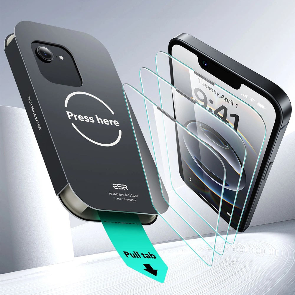 ESR - Tempered Glass UltraFit Tray (2pack) - iPhone 16e / iPhone 17e - Clear