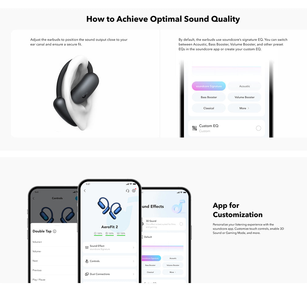Anker - Wireless Earbuds SoundCore AeroFit 2 (A3874G11) - for Sport, with Microphone, Bluetooth, Waterproof, Hi-Res - Bl