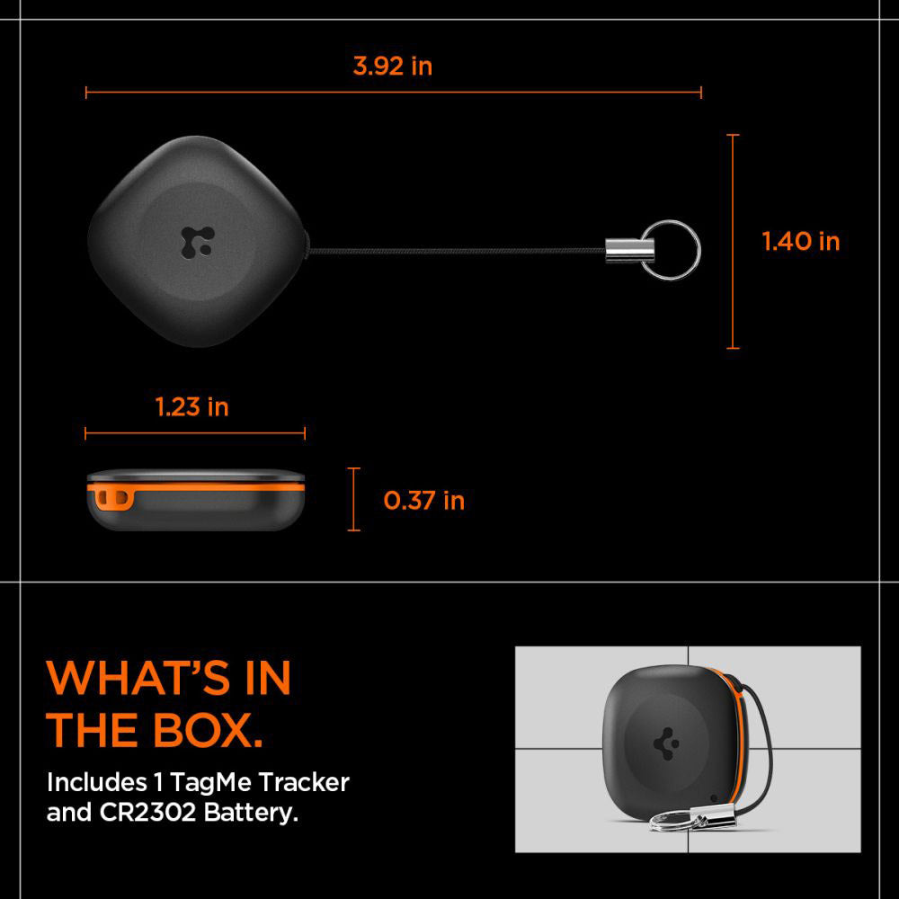Spigen - Bluetooth Tracker TagMe (AHP07580) - for iPhone, Compatible with Apple Find My, Anti-Loss, Built-in Strap and O